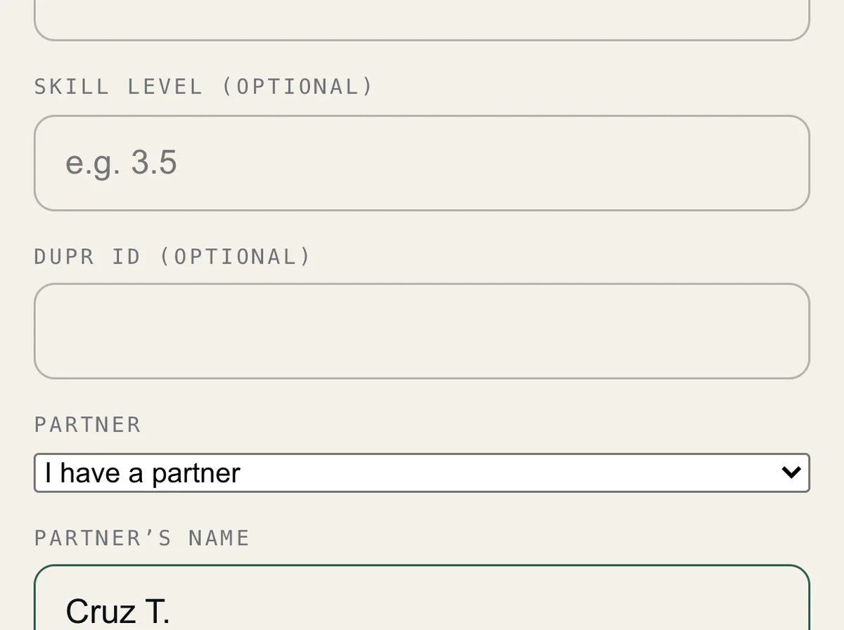 The partner section of the registration form.
